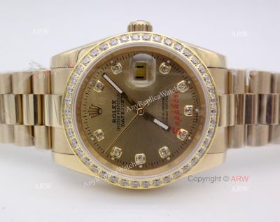 Replica Rolex DateJust All Gold Diamond 36mm Watch President Band